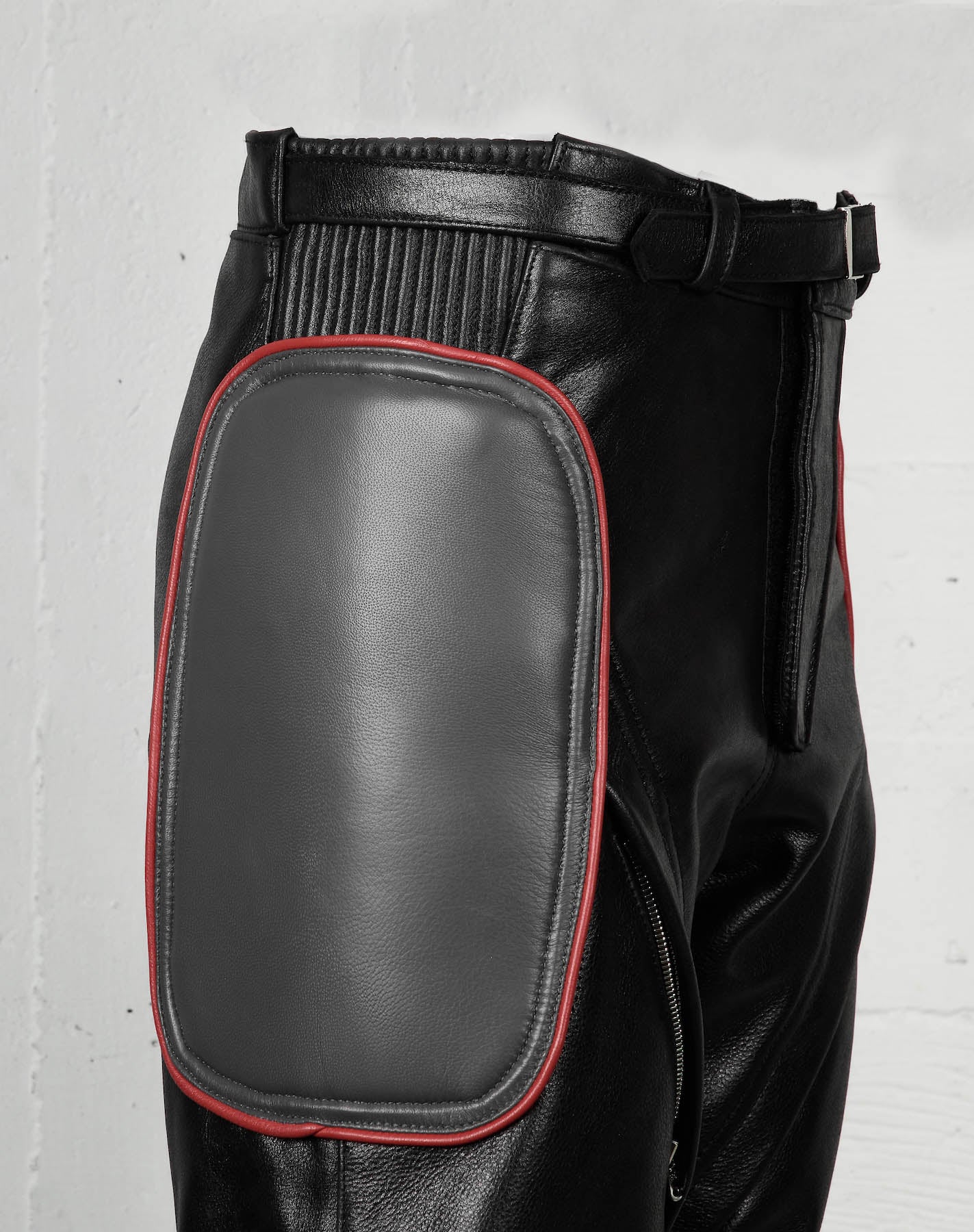 Jaron Baker Moto Pant Leather Studio Flat Lay Side Detail